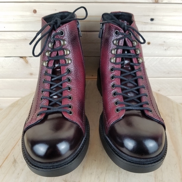 Men\'s Boots 9 M 100% Genuine Leather Burgundy Biker Paul Branco Side Zip Lace-up main image 7